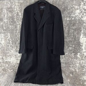 Burberrys Mens Size 50 XXXL Wool Notched Trench Coat Black Long Sleeve Pockets